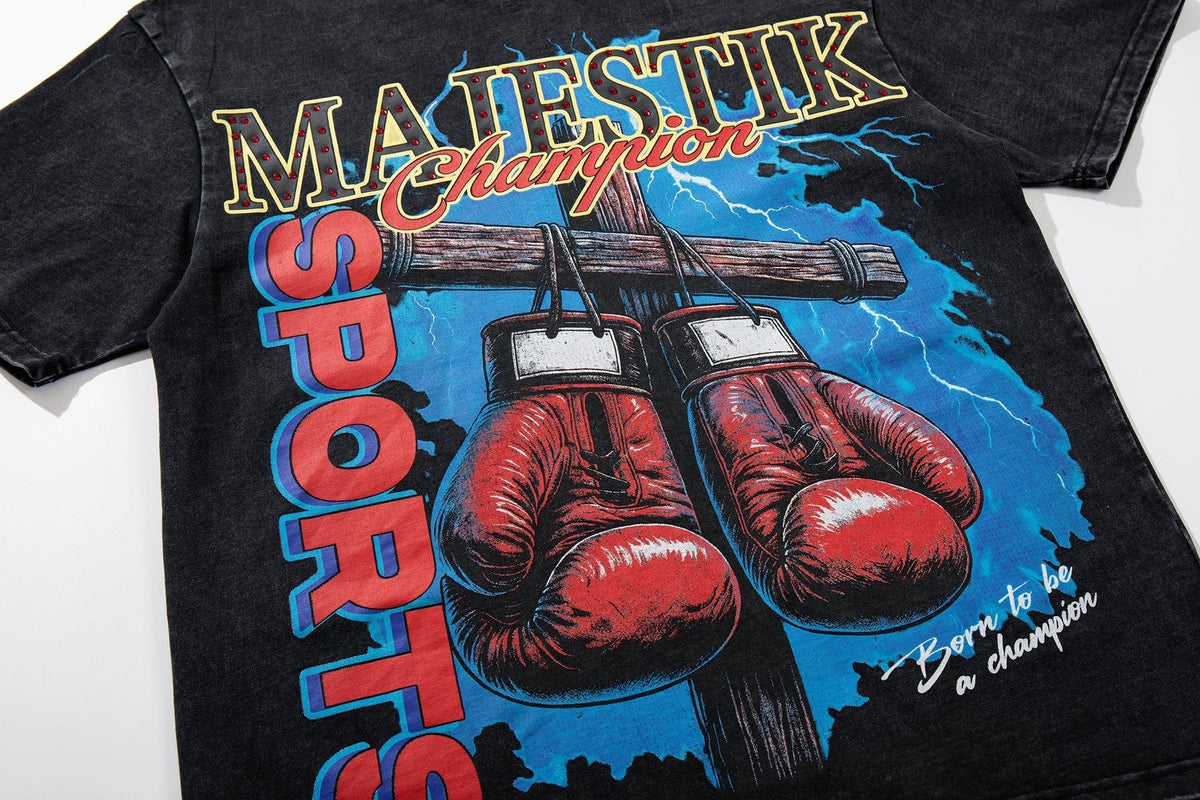 MAJESTIK Washed Black Boxing Graphic T-Shirt