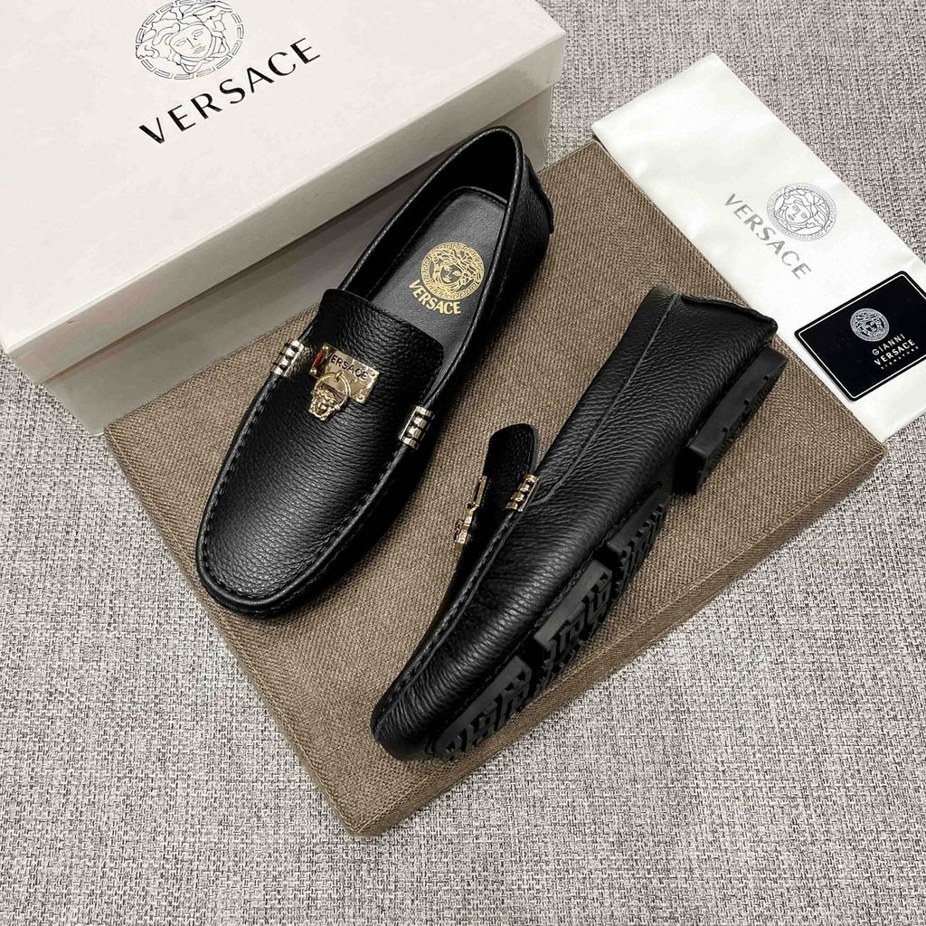 Versace Men's Black Loafers with Gold-Tone Hardware