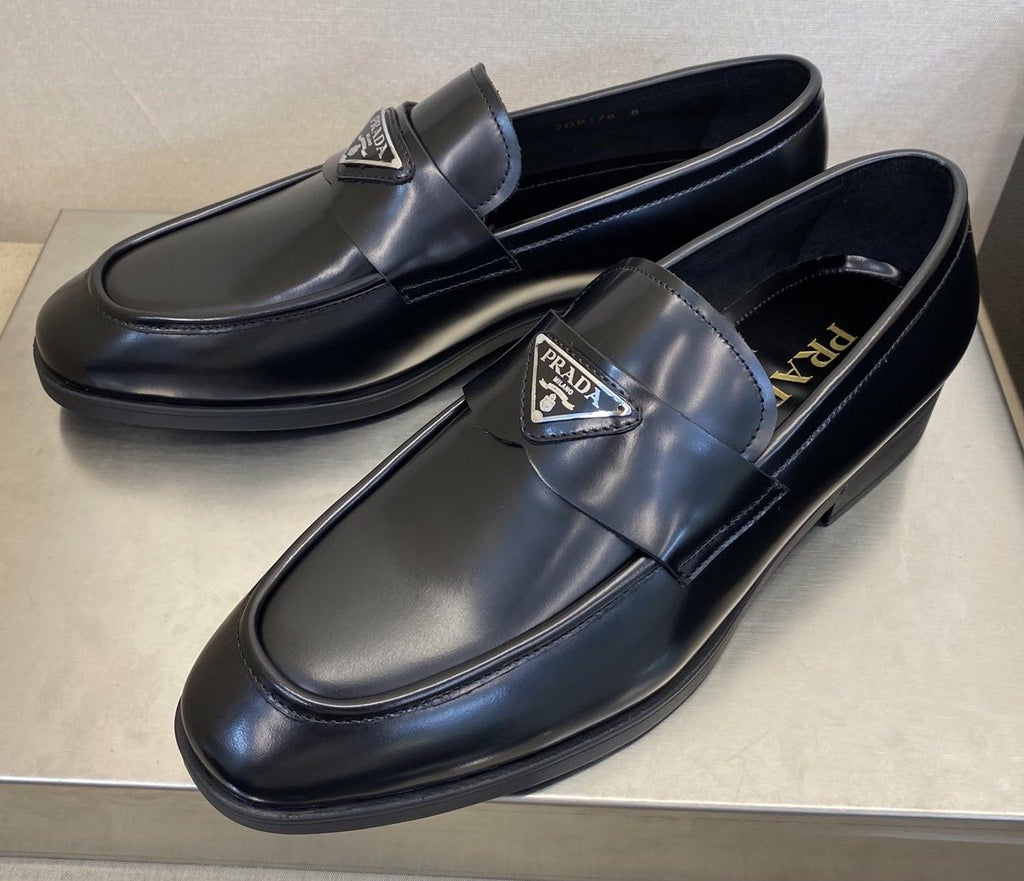Prada Black Triangle Plaque Loafers