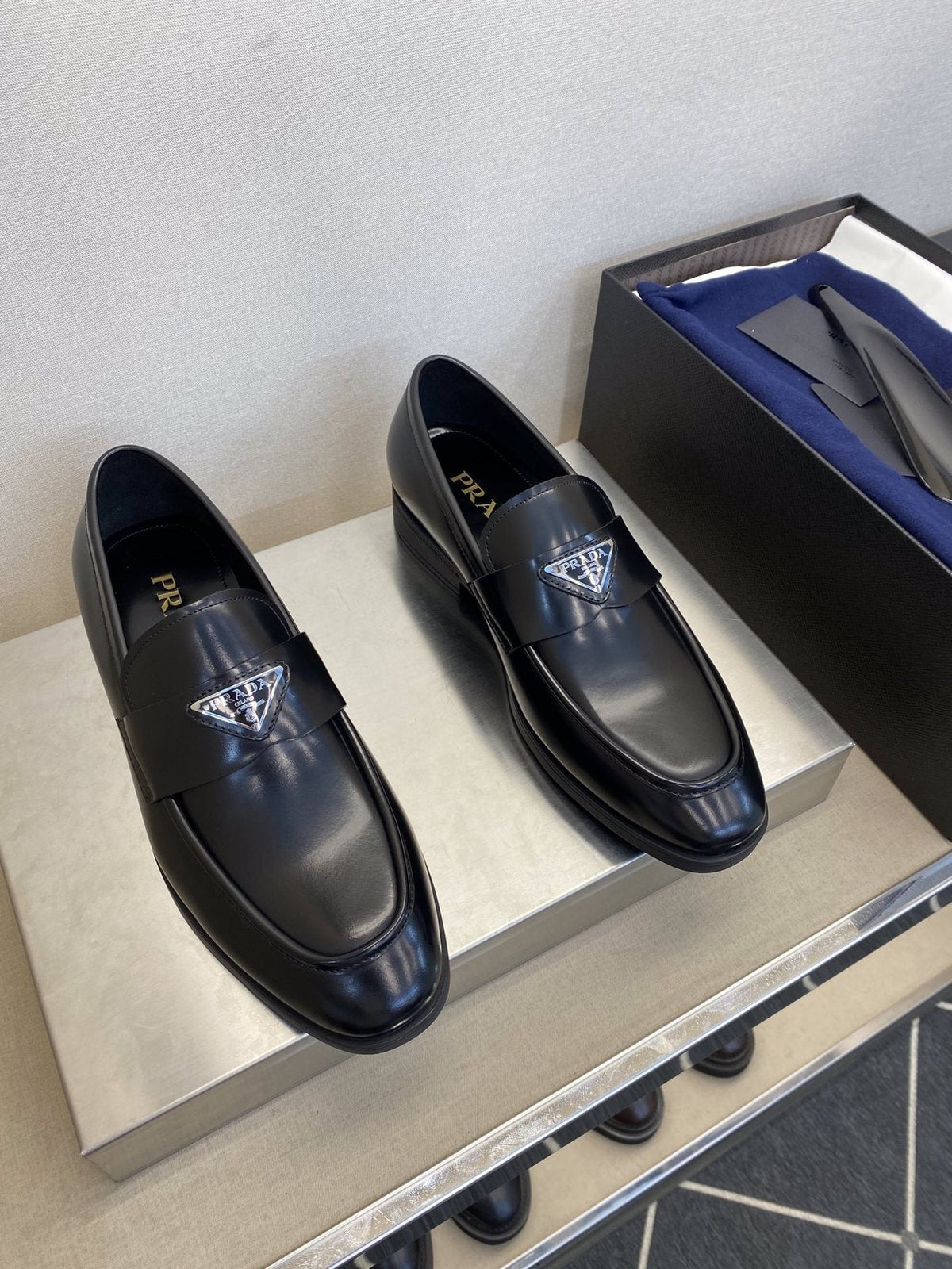 Prada Black Triangle Plaque Loafers