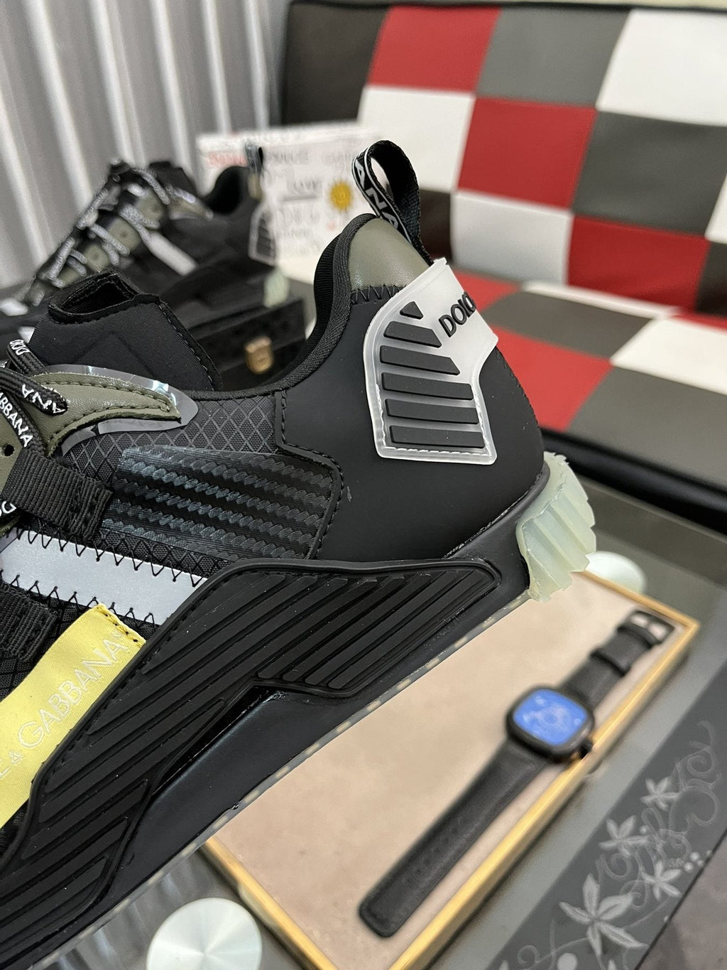 Dolce & Gabbana Black and Gray Sneakers with Yellow Accent