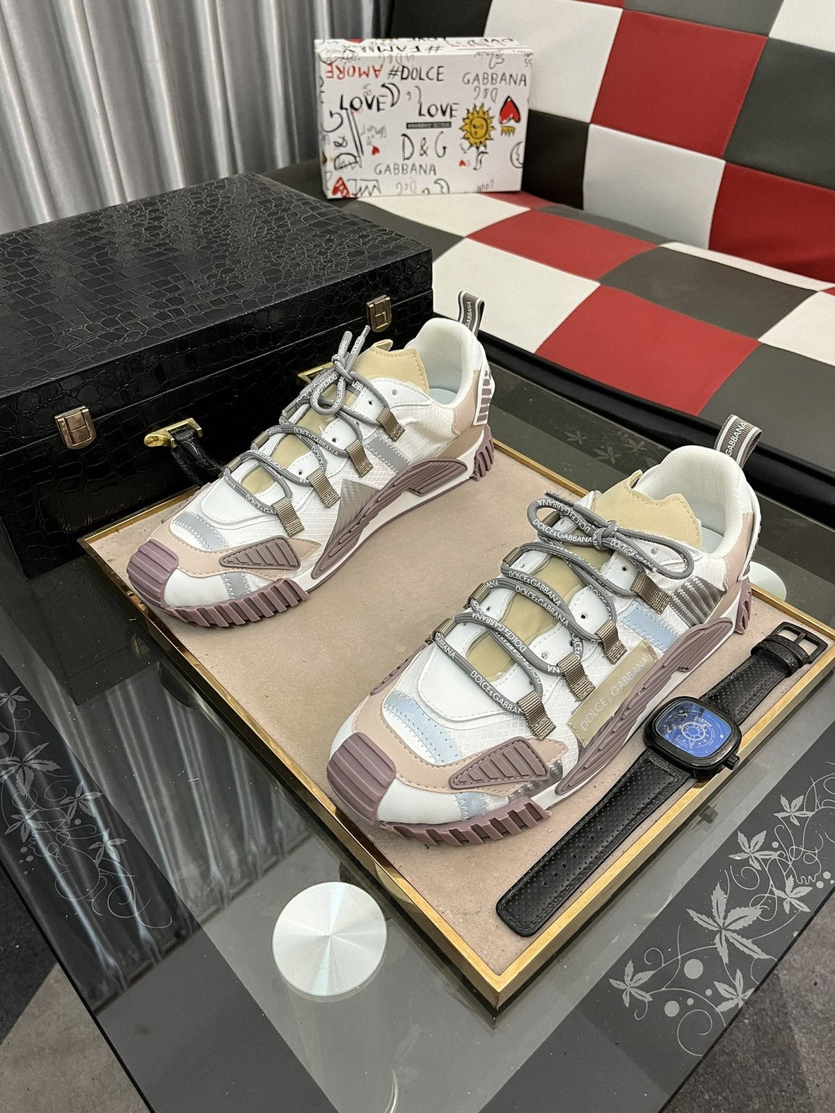 Dolce & Gabbana Cream and Mauve Chunky Sneakers