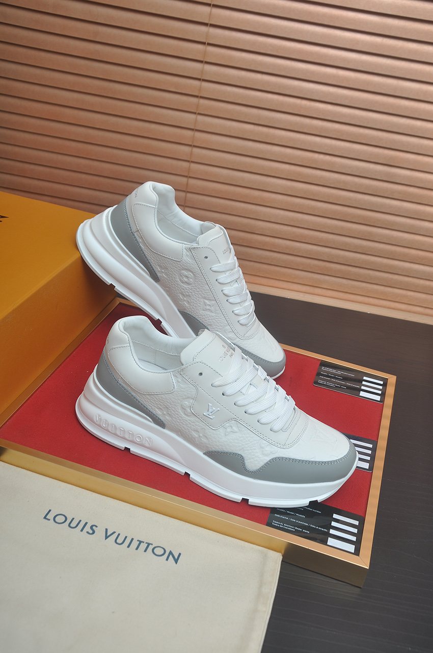 Louis Vuitton White and Light Gray Low-Top Sneakers - Rubber Outsole