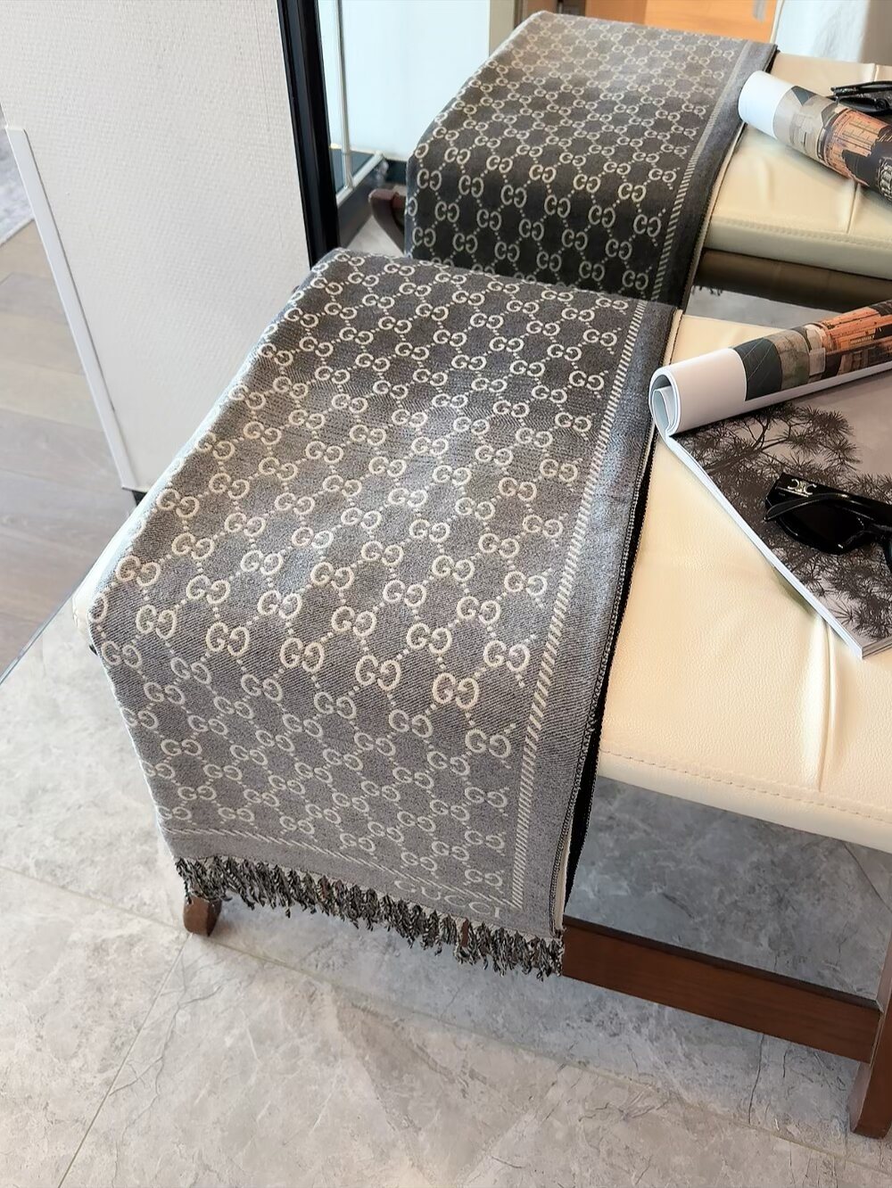 Gucci Two-Tone Fringed Jacquard Scarf