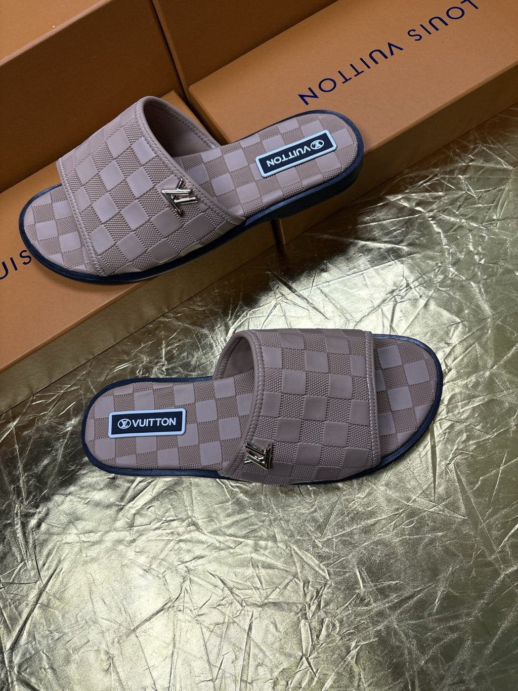Louis Vuitton Checker-Pattern Slide Sandals