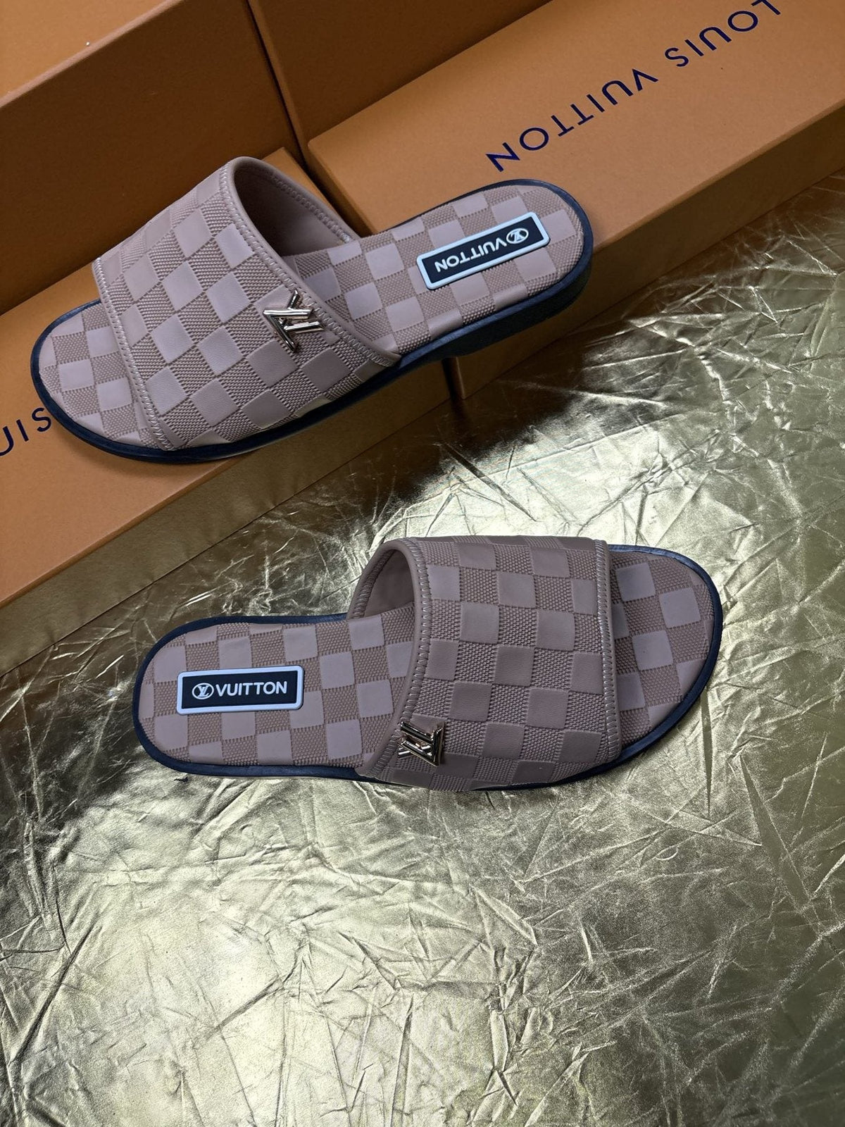 Louis Vuitton Checker-Pattern Slide Sandals
